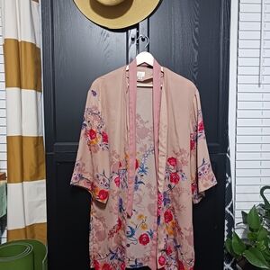 a new day Floral Kimono Jacket - Pink and Red